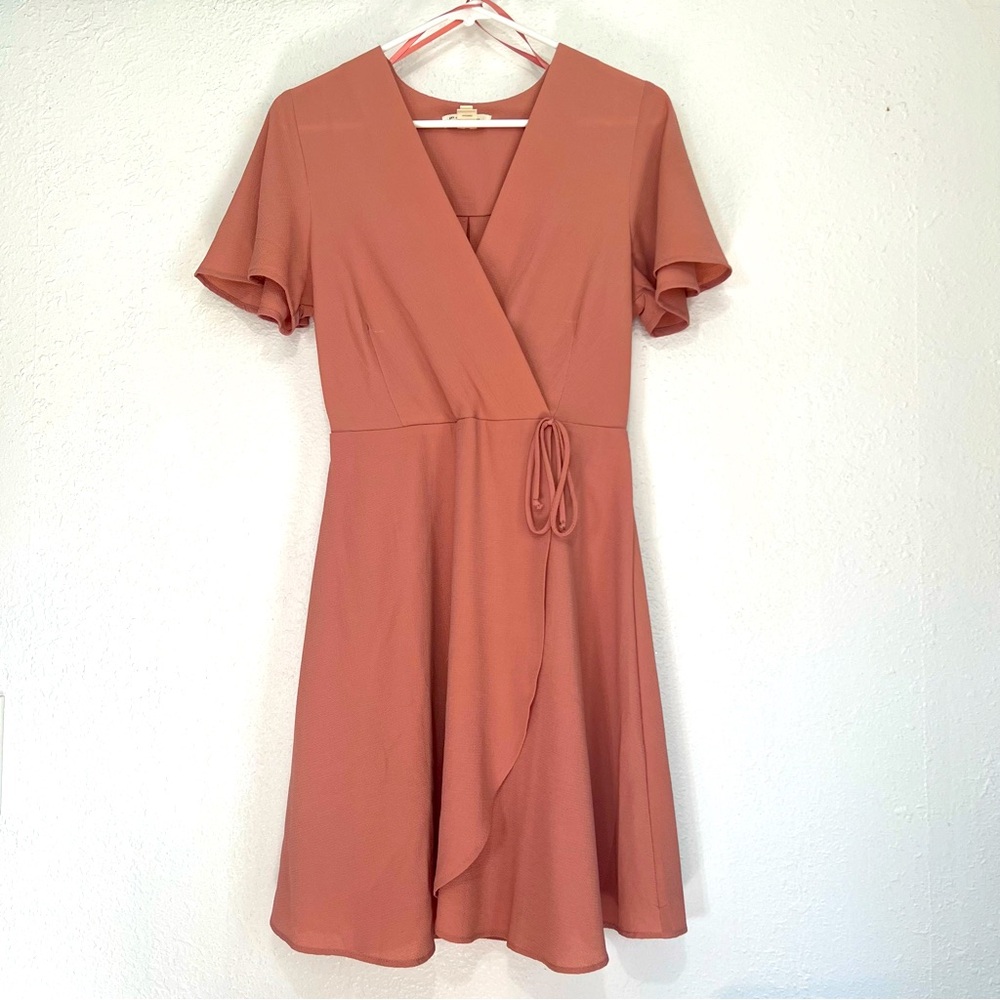 Monteau Faux Wrap Dress in Mauve